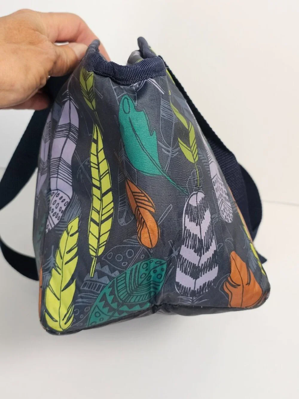 Thirty One Lunch Bag Insulated Blue Feather Print Boho Office School